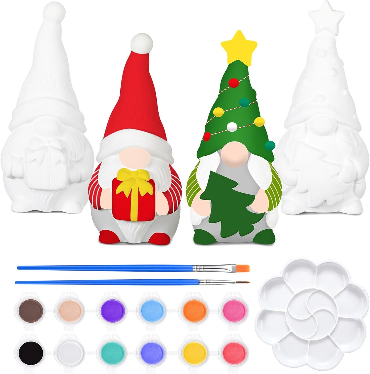 2 Pack Christmas Ready to Paint Your Own Gnome Statues, 4 Inches Mini Garden Blank Ceramics to Paint